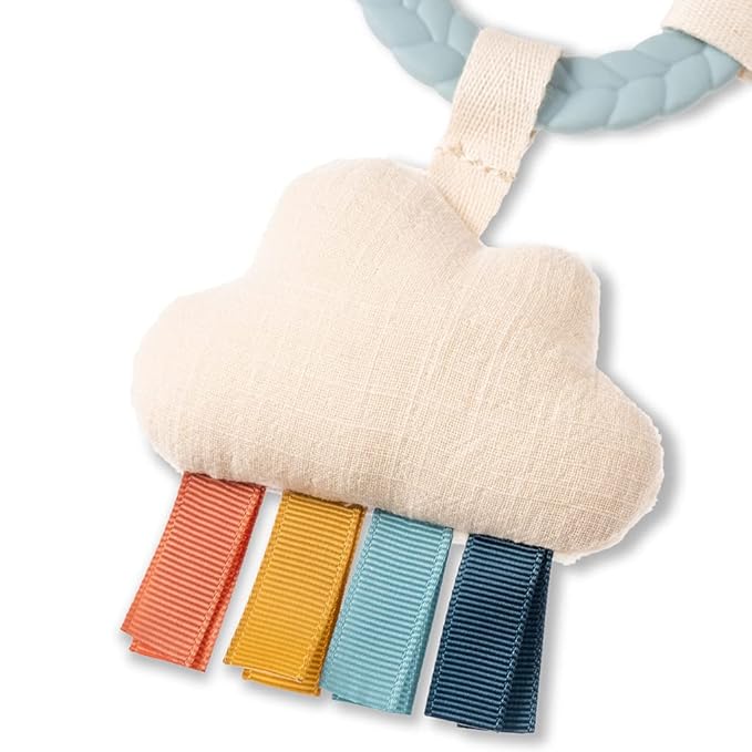 Itzy Ritzy Teething Activity Toy - Bitzy Busy Ring Infant Teething Toy Features Braided Ring & Dangling Toys, Includes Teether, Textured Ribbons, Crinkle Sound & Jingle Bell - 0 Months & Up (Rainbow)