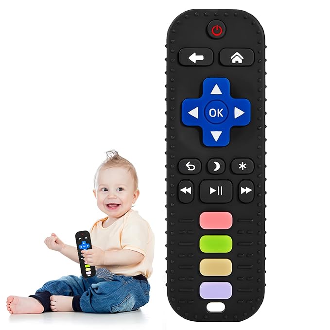 Teething Toys for Baby 3 6 12 18 Months, TV Remote Control Shaped Baby Teether Toys Chew Toys, Food Grade Silicone Teething Toys for Infants, BPA Free, for Baby Gum Relief