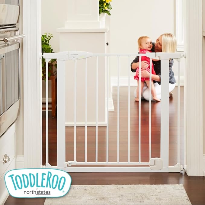 Toddleroo by North States - Extra Wide Bright Choice Baby Gate: Pressure Mounted Baby Gate for Doorways with Glow in the Dark Handle - Adjustable 29.75 to 52 Inches Wide - 30 Inches Tall - White