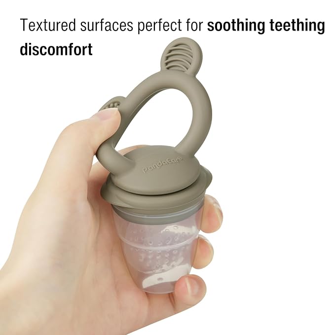 PandaEar 3 Pack Baby Fruit & Food Feeder Pacifier, Silicone Feeder Pacifier with 3 Sizes Pouches for Babies Toddlers Infants Kids, BPA-Free Food Grade Soft Safe (Tan/Grey/Brown)