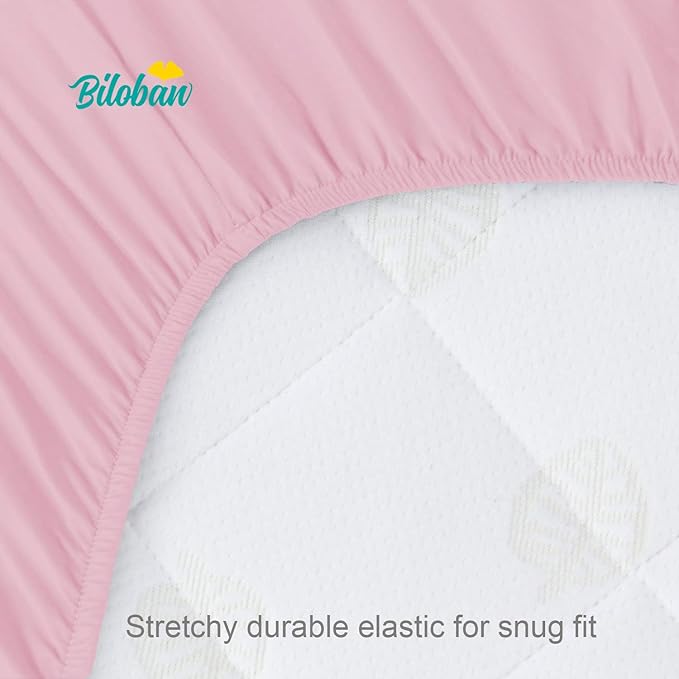 Biloban Pack and Play Sheets Fitted, 2 Pack Pack and Play Sheet Fits for Graco Pack n Play Mattress, Neutral Playard Sheets for Baby Boys and Girl, White & Pink