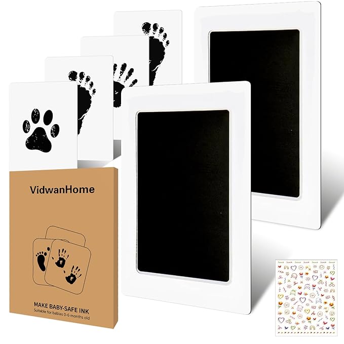 2 Pack Jumbo Baby Hand and Footprint Kit– Inkless Clean Touch Ink Pad for Keepsake Footprints, Paw Prints, Mess-Free Ink Pad for Newborns and Pets with 8 White Cards（Jet Black，Jumbo）
