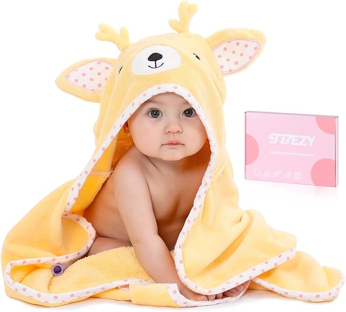 Baby Hooded Towel with Unique Animal Design Ultra Soft Thick Cotton Bath Towel for Newborn (Fawn)