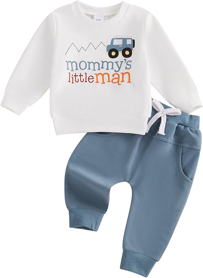 Baby Boy Fall Clothes Set Long Sleeve Letter Print Sweatshirt Pants Toddler Infant Outfits 6 12 18 24 Months 2T
