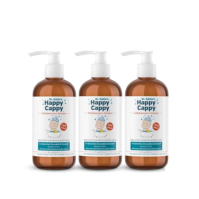 Happy Cappy Medicated Shampoo and Body Wash- Baby Dandruff Shampoo, Helps Cradle Cap and Seborrheic Dermatitis, Reduces Redness, Dermatologist Tested, Fragrance-Free- 8 Fl Oz (Pack of 3)