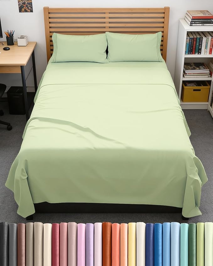 Full XL Bed Sheet Set - 4 Piece Extra Long Extended Full XL Sheets - Soft, Breathable & Cooling - Fits 8" to 16" Mattress w/ Deep Pockets - 54" x 80" - Wrinkle and Fade Resistant - Light Sage Green