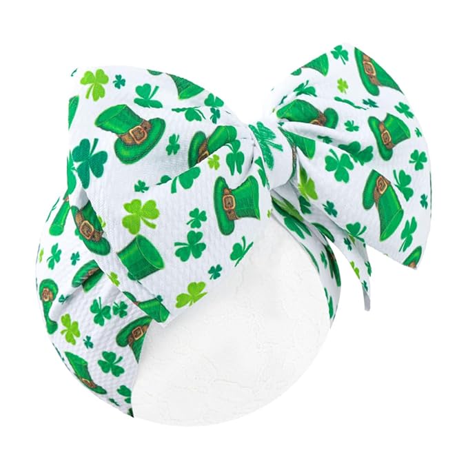 YanJie 7'' St.Patrick's Day Baby Girl Bows Clover Headband Shamrock Bow St. Patrick Top Hat Hair Bows Newborn Wide Hairbands Hair Accessories