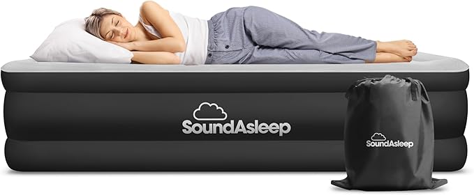 SoundAsleep Dream Series Luxury Air Mattress with ComfortCoil Technology & Built-in High Capacity Pump for Home & Camping- Double Height, Adjustable, Inflatable Blow Up, Portable - Queen Size