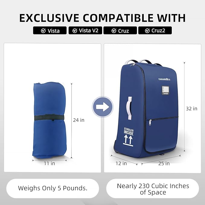 CARAMBOLA Stroller Bag for Airplane,Travel Bag - Compatible with UPPAbaby Vista/V1 V2 V3, Cruz/V1 V2 V3 |Rolling Wheel Bag with Storage Pocket, Waterproof, Rolling Wheels, Multiple Handles