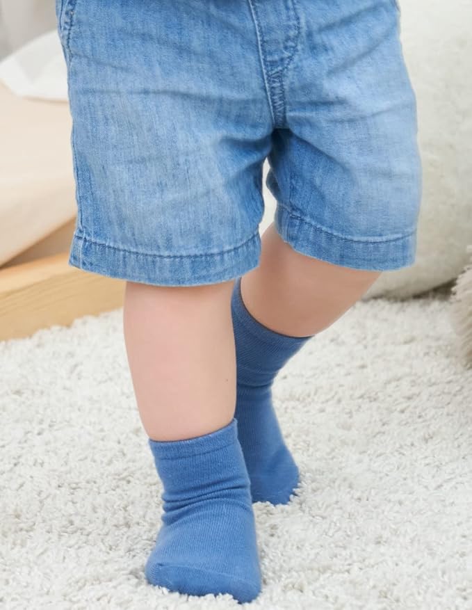 ZAPLES Baby Non Slip Grip Crew Socks with Anti Skid Soles for Infants Toddlers Kids Boys Girls