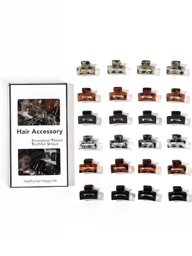 24 Small Hair Clips for Women Girls - Non-Slip Grip&Tangle-Free,Durable Plastic Mini Claw Clips (Tortoise & Black) for Thin/Medium Hair