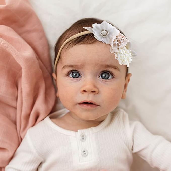 Baby Girl Headbands Nylon Flower Elastic Hairbands 3pcs Hair Accessories Gift for Newborn Infant Toddlers (93#)