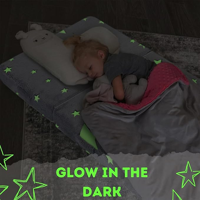 MeMoreCool Foldable Floor Mattress for Kids, Glow Star Trifold Mat, Kids Folding Mattress Portable Futon, 75x25 Inch Grey