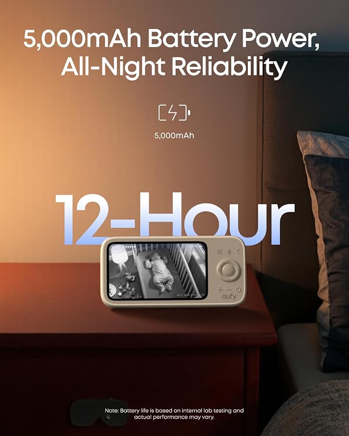 eufy Baby Monitor C10 with 2K HD Camera, 4.5" 480p Display, 4× Zoom, Pan-Tilt, Night Vision, Hybrid Wi-Fi & No Wi-Fi Connection, 12 H Battery, Motion, Cry, Noises, Temperature Alerts, 2-Way Talk, VOX