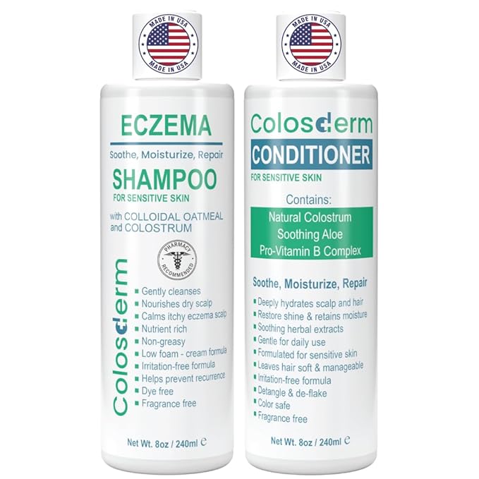 Eczema Cream Shampoo and Conditioner Scalp Treatment for Sensitive Skin for Kids & Adults- Colostrum & Colloidal Oatmeal -Itchy Scalp Anti Dandruff Shampoo for Women & Men, 16 fl oz, Made in USA