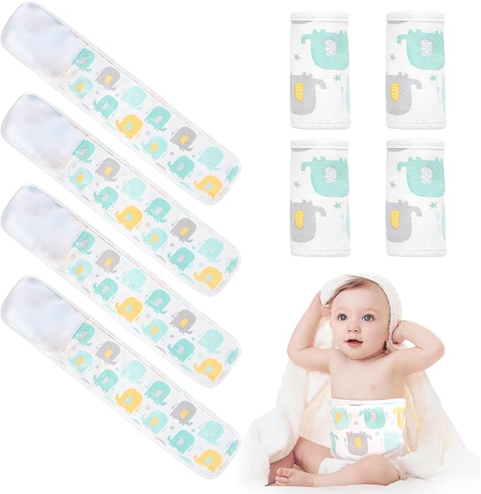 4Pcs Baby Infant Umbilical Cord Belly Band Cartoon Cotton Baby Belly Belt, Adjustable Newborn Belly Button Wrap, Baby Tummy Wrap for Protection, Baby Gifts for 0 To 12 Months(Group Elephants)