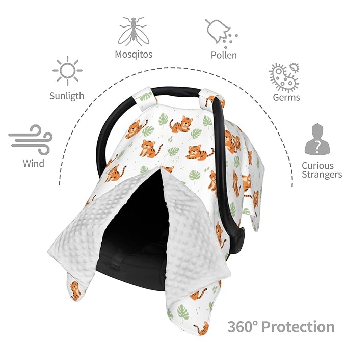 Tiger and Leafs Baby Car Seat Canopy Nursing Cover for Newborn Car Seat Breastfeeding Covers Blanket Newborn Shower Gift