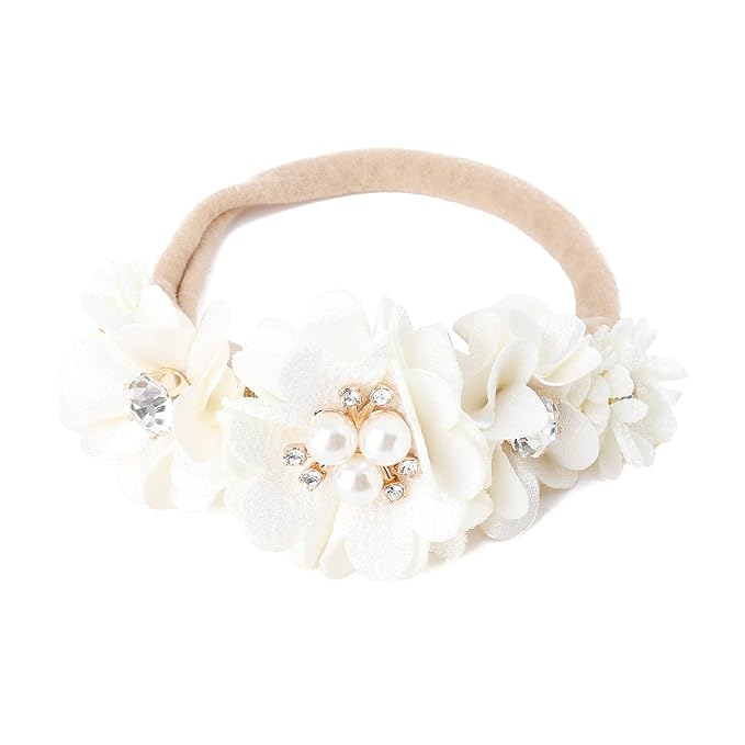 cherrboll 3pcs Baby Girl Headbands Flowers, Super Soft & Stretchy Nylon Floral Hairbands for Newborn Toddler