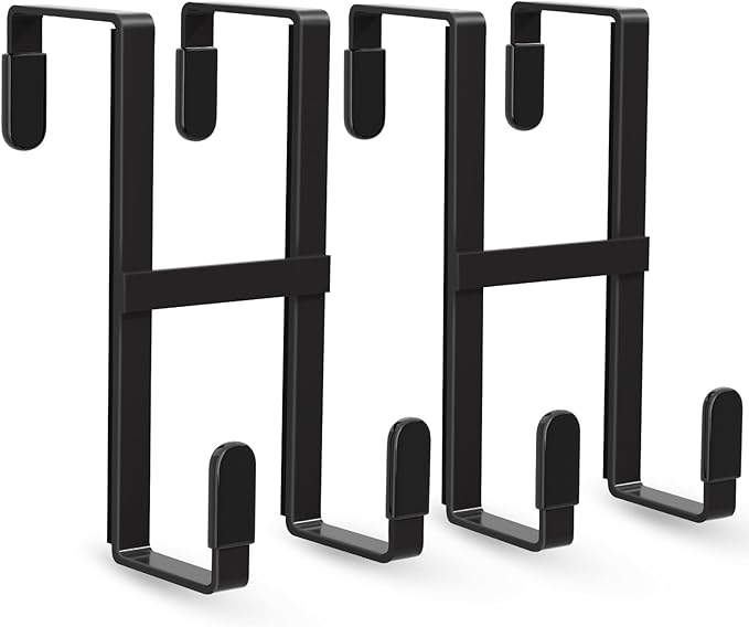 FYY 2 Packs Over The Door Hooks, Dual-Sided Door Hanger Hook, Heavy Duty No Drill Wall Hooks for Hanging Coats, Towels, Bags, Kitchen Closet Fits Most Doors Up to 1-7/8" Thickness (Black)