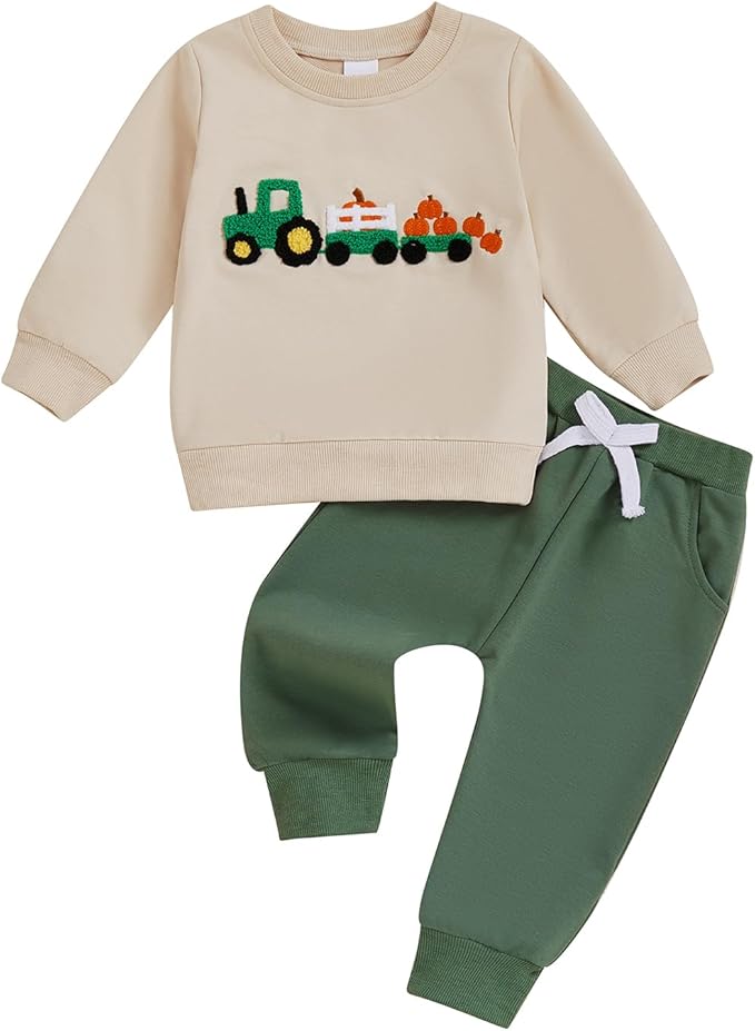 WZTYYDS Toddler Baby Boy Fall Clothes Letter Truck Long Sleeve Pullover Sweatshirt Tops Joggers Pants Set Winter Outfits