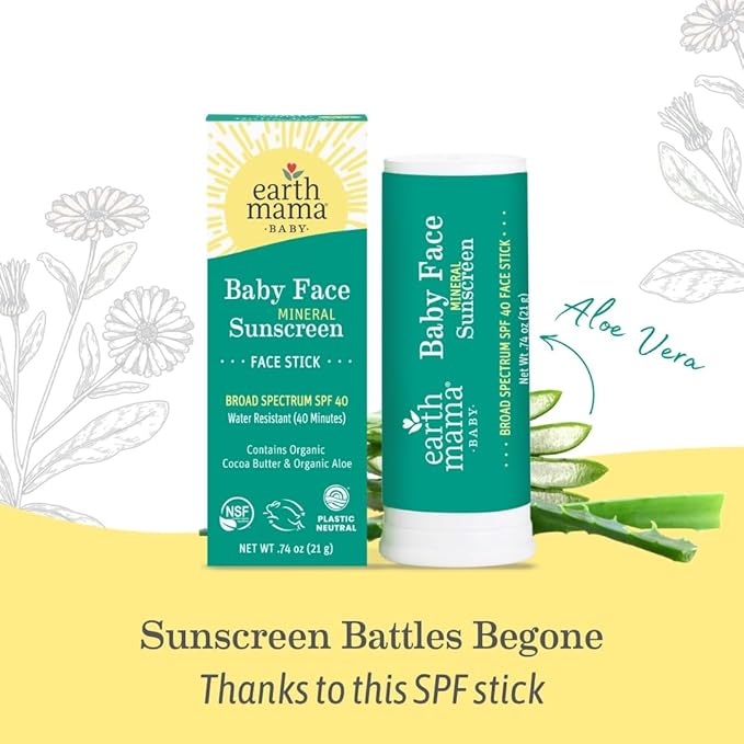 Earth Mama Baby Face Mineral Sunscreen Stick & Lotion Set, SPF 40 | Non-Nano Zinc, Contains Organic Cocoa Butter, Shea Butter, Aloe & Calendula | Babies, Kids & Family