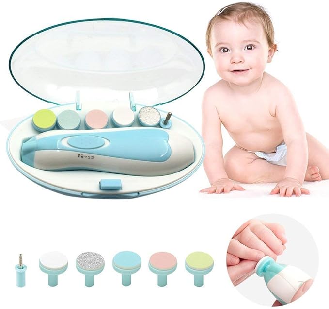 Baby Electric Nail File, 8 in 1 Safe Baby Nail Trimmer, Baby Nail Clippers with 6 Grinding Heads and Light, Baby Nail Care Kit for All Ages
