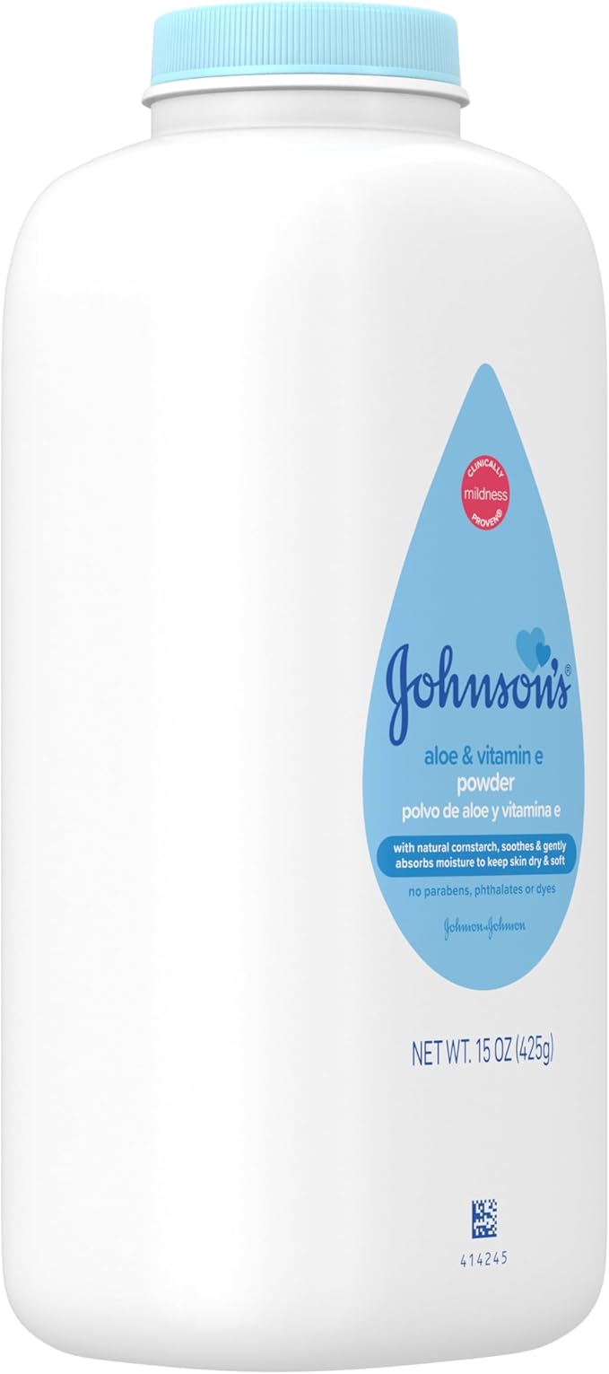 Johnson's Baby Powder with Naturally Derived Cornstarch, Aloe & Vitamin E for Delicate Skin, Hypoallergenic, Free of Parabens, Phthalates & Dyes for Gentle Baby Skin Care, 15 oz