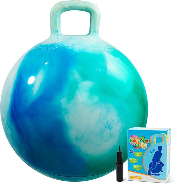 U&C Planet Hopper Ball 18 inches Bouncy Ball with Handle for Kids Age 3-6 Hoppity Hop Sit and Bounce Jumping Hopping with Pump and Gift Box Great Gift for Birthday Christmas, Clouds