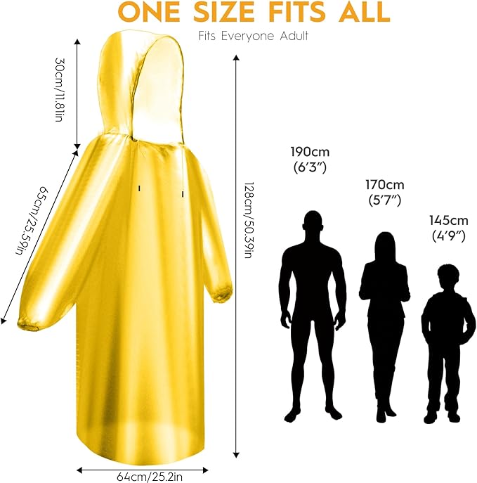 6 & 20 & 50 Pack Disposable Rain Ponchos for Adults/Youth, Waterproof PE Raincoats with Drawstring, Camping/Emergency