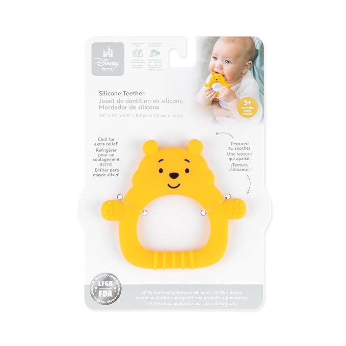 Bumkins Disney Baby Teething Freezer Toy Keys Rings, Soft Flexible Platinum Silicone Pacifier to Chew, Cool Teether Gum Relief, Essentials for Babies 3 Months, Freezable, Sensory, Winnie The Pooh