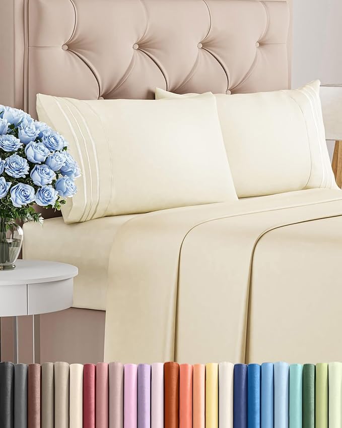 King Size 4 Piece Sheet Set - Comfy Breathable & Cooling Sheets - Hotel Luxury Bed Sheets for Women, Men, Kids & Teens - Deep Pockets, Easy-Fit, Wrinkle Free Sheets - Off White Oeko-Tex Bed Sheet Set