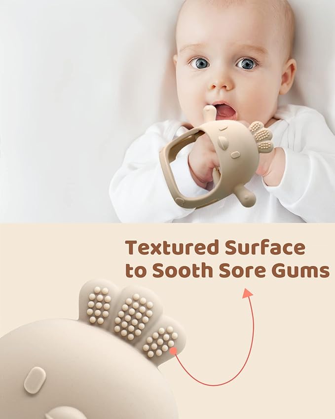 2 Pack Baby Teething Toy Silicone Teething Mitten for Babies Over 3 Months Anti Dropping Wrist Hand Teethers Baby Chew Toys for Sucking Needs, BPA Free (Ginger & Caramel)