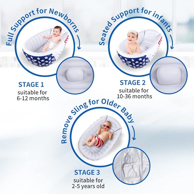 | Inflatable Baby Bathtub,Newborn Bathtub Seat for Infant,Non-Slip Baby Pool for Sitting up,Foldable Toddler Tub Shower,Portable Travel Bath for Kids 0-6 Year