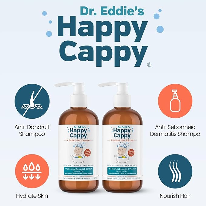 Happy Cappy Medicated and Daily Shampoo and Beanie Brush Bundle - Baby Dandruff Shampoo, Cradle Cap Brush for Babies, Toddlers, Helps Cradle Cap and Seborrheic Dermatitis, Fragrance-Free - 3 Pieces