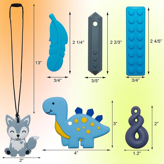 Chew Necklaces for Sensory Kids, Sensory Toys for Kids with Autism, ADHD, SPD, 6 Pack Chewy Necklace for Anxiety Fidgeting Relief