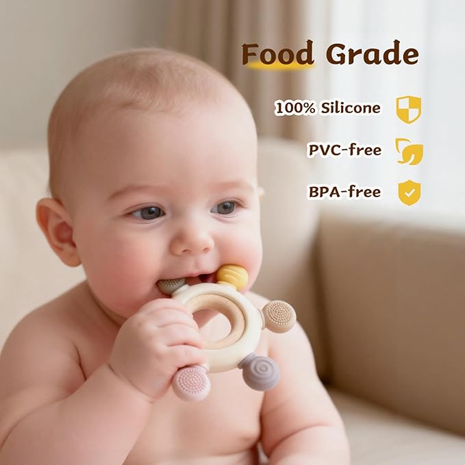 3 Packs Teether Rings for 0-6 6-12 Months Babies, Teething Toys with Pacifier Clip Holder, Baby Chew Toys for Sucking Needs, Baby Essentials