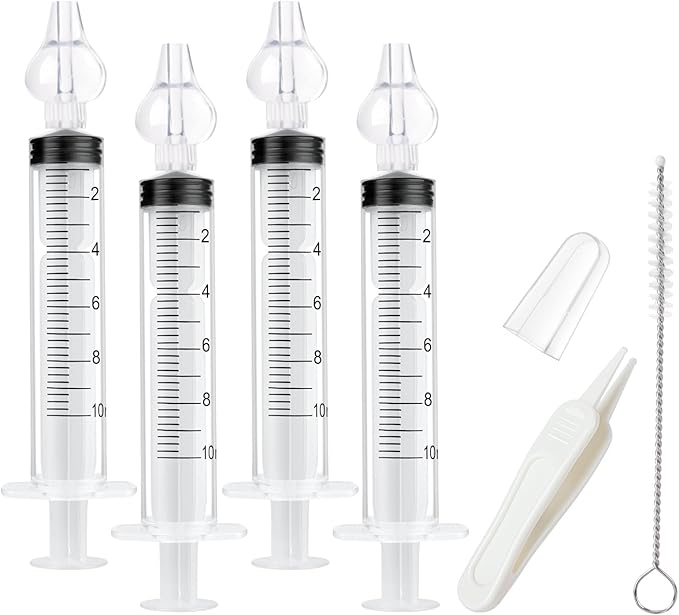 Baby Nasal Irrigator, 4PCS Nasal Syringe for Baby, Syringe Nasal Irrigator with Tweezers & Cleaning Brush, Baby Nasal Aspirator with Silicone Nasal Suction Tips Portable Baby Nasal Syringe
