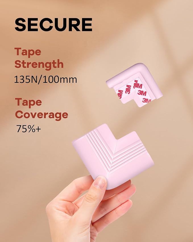Baby Proofing Corner Guards 16 Pack Pink, Extra Thick Foam Edge Protectors for Table and Furniture, Pre-Taped Adhesive Bumpers, Heavy-Duty Safety for Kids and Toddlers