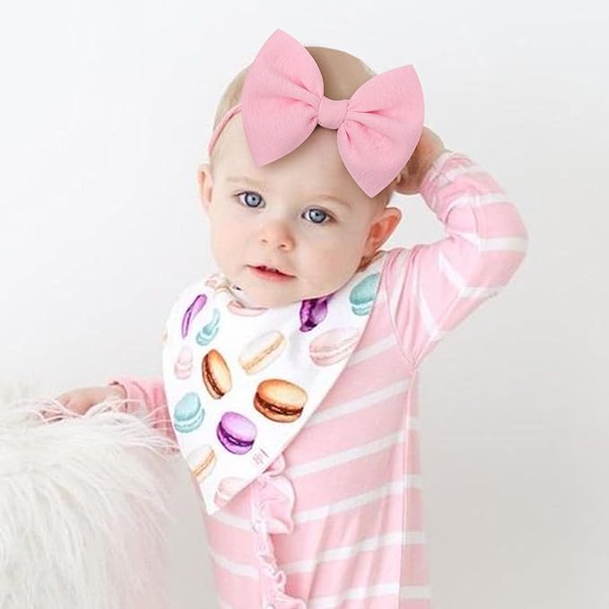 YanJie Baby Girls Nylon Headbands Newborn Bows Handmade Hair Bows Hairbands Hair Accessories for Newborn Infant Toddlers Kids (baby pink-aqua)
