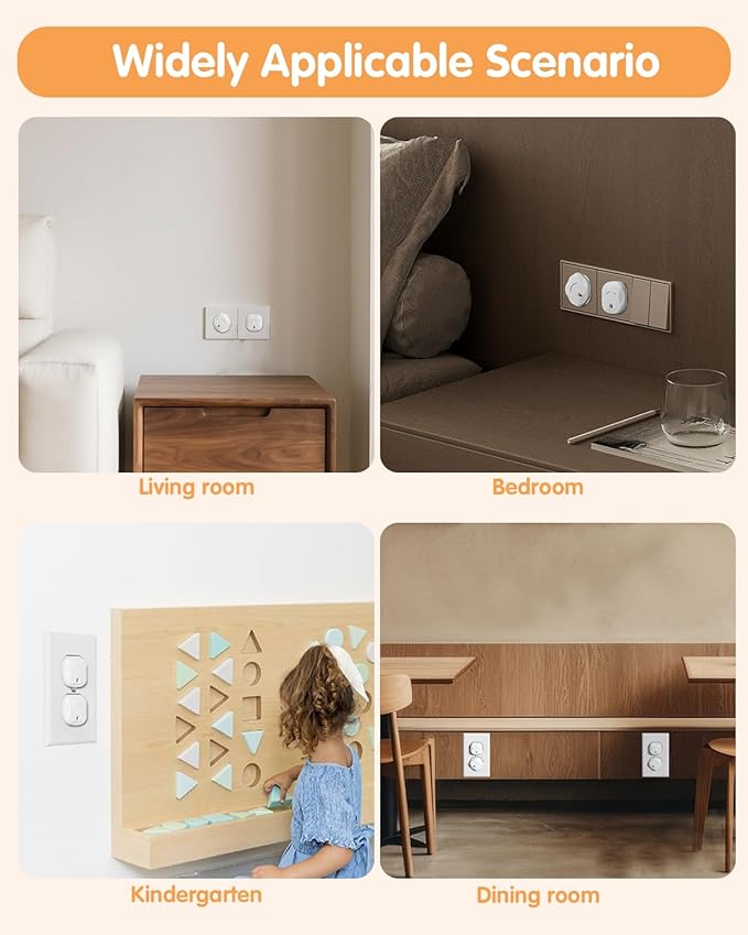 Outlet Covers Baby Proofing, 24 Pack Plug Covers Baby Proofing, Outlet Plug Covers for US 3-Prong to Prevent Electric Shock, Outlet Covers for Home, Office, School, Kindergarten, White
