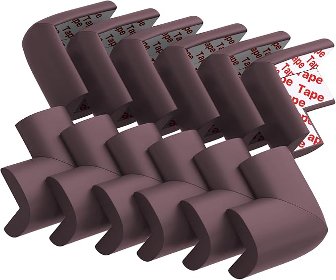12 Pack Soft Corner Protector Baby Proofing Edge and Corner Guards, Table Corner Protectors for Furniture, Safety Pre-Taped Rubber Corner Covers for Fireplace, Stair, Cabinet (Brown)