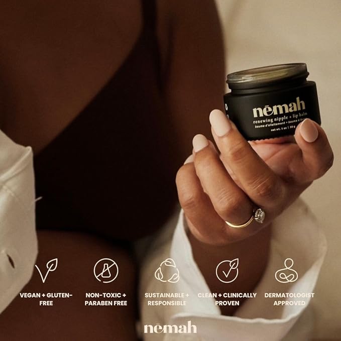 Nemah Nipple Cream, Nipple Cream For Breastfeeding, 2 In 1 Nursing Balm And Lip Balm, Non-Greasy Balm With Calendula Jojoba Mango For Dry Skin, Postpartum Essentials, Vegan and Cruelty-Free, 1 Oz