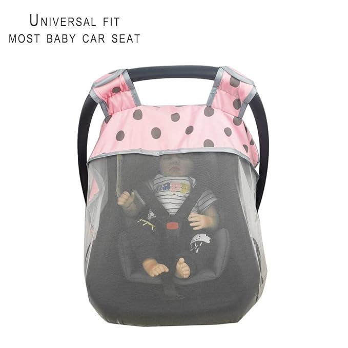 Mosquito Net for Baby Car Seats –Car seat net for Newborn Carrier-Breathable mesh net for Infant Car Seats, Carrier, Elastic Edge, Kick Proof, Polka dot, White, Patent Design