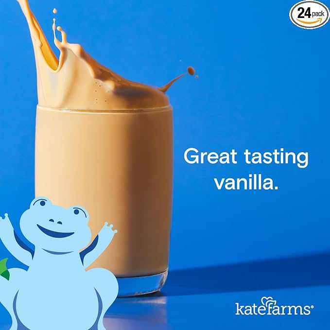 KATE FARMS Organic Plant Based Pediatric 1.2 Sole Source Vanilla Nutrition Shake, 12g of protein, 27 Vitamins and Minerals, Meal Replacement Drink for Kids, Non-GMO, 8.45 Fl oz (Pack of 24)