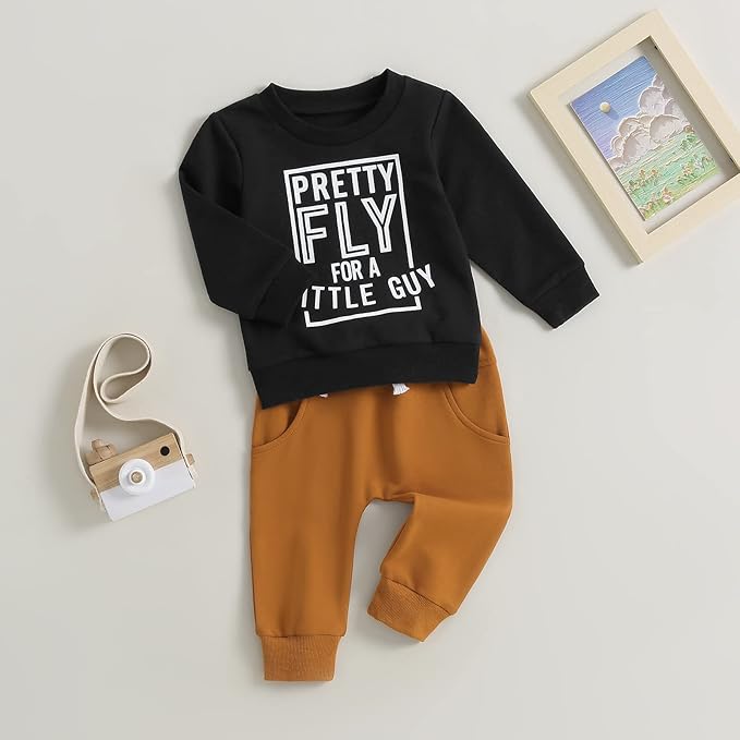 wdehow Toddler Baby Boy 2Pcs Outfits Letters Print Pullover Tops + Drawstring Pants Set Fall Winter Clothes