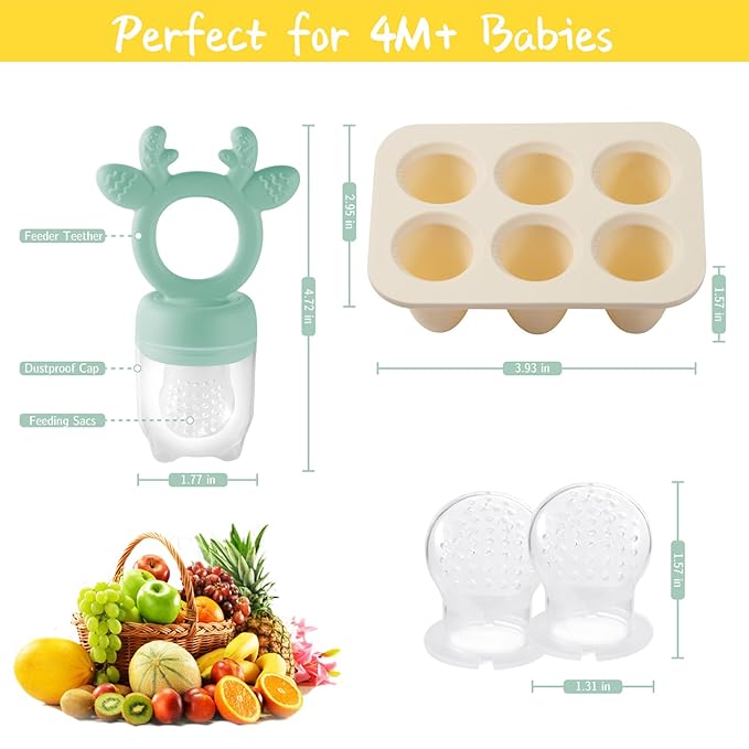 Baby Fruit Food Feeder with Popsicle Mold, Cute Teething Toys Silicone Teethers for Babies 3-12 Months for Baby Feeding Gift