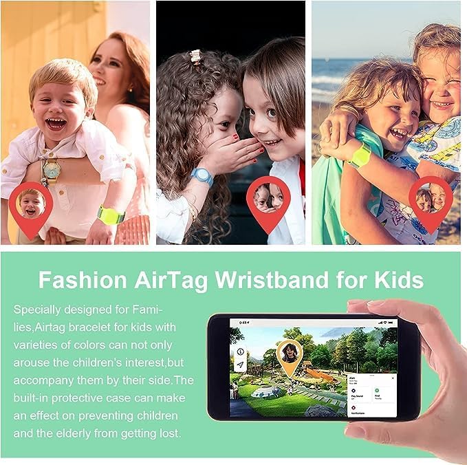 Kids Wristband Compatible with Apple AirTag, Protective Case for Air Tag GPS Tracker Holder with Nylon Bracelet, Adjustable Anti Lost Watch Band for Toddler Child Elder(Blue&Green)