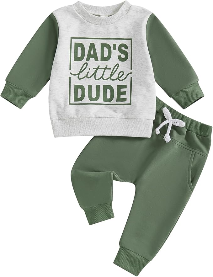 MoZiKQin Baby Boy Fall Clothes Letter Print Crewneck Sweatshirt Top Elastic Pants Set Infant Toddler Winter Outfits
