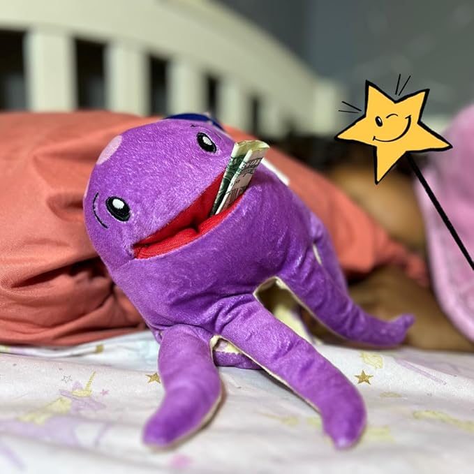 Bubbles Octopus Tooth Fairy Pillow and Book Bundle | 8" Plush with Pocket for Lost Teeth & Hardcover Storybook w/Tracker, Q&A for Boys Girls Children of All Ages