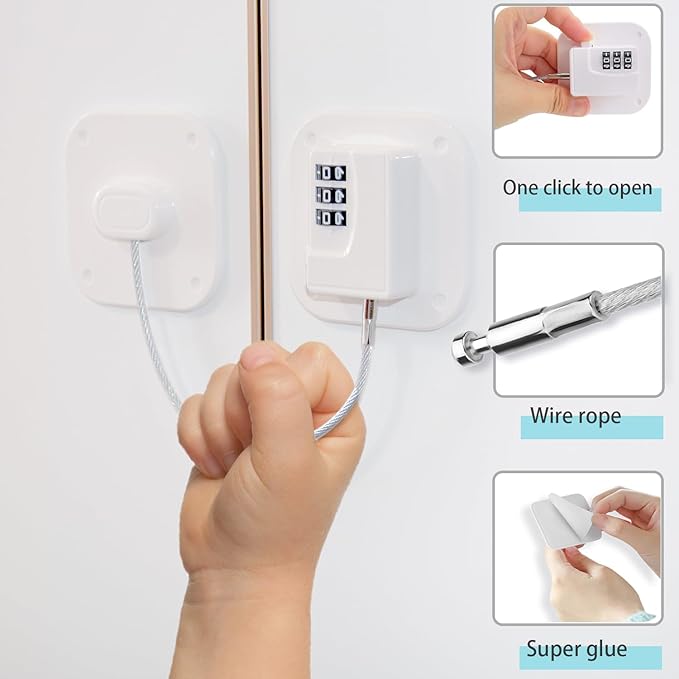 Fridge Lock Refrigerator Freezer Childproof Locks for Cabinets and Drawers Easy Install No Keys Needed Combo Lock Multifunctional Child Safety Cabinet Locks